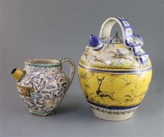 An Italian maiolica wet drug jar, 18th century H. 15.3cm and 26.5cm